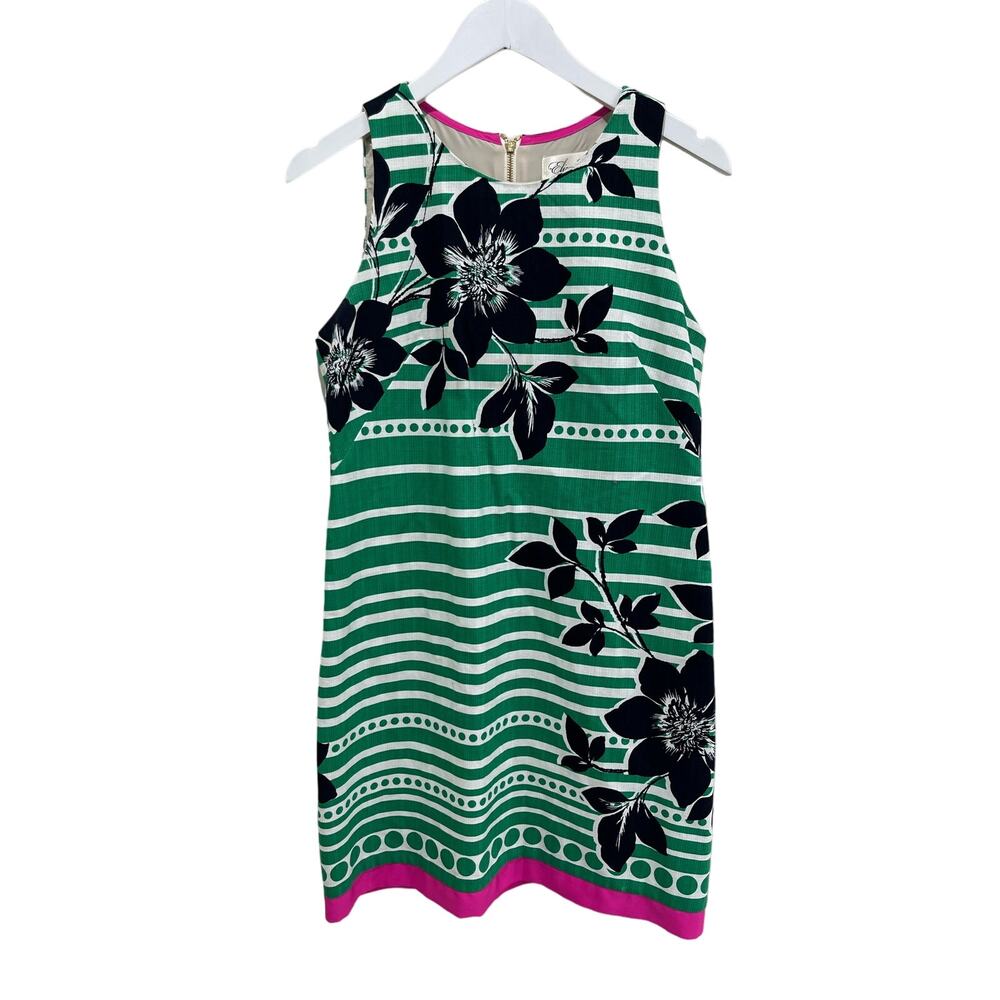 Eliza J‎ Women's 6 Sleeveless Sheath Dress Kelly Green Stripe Floral Office